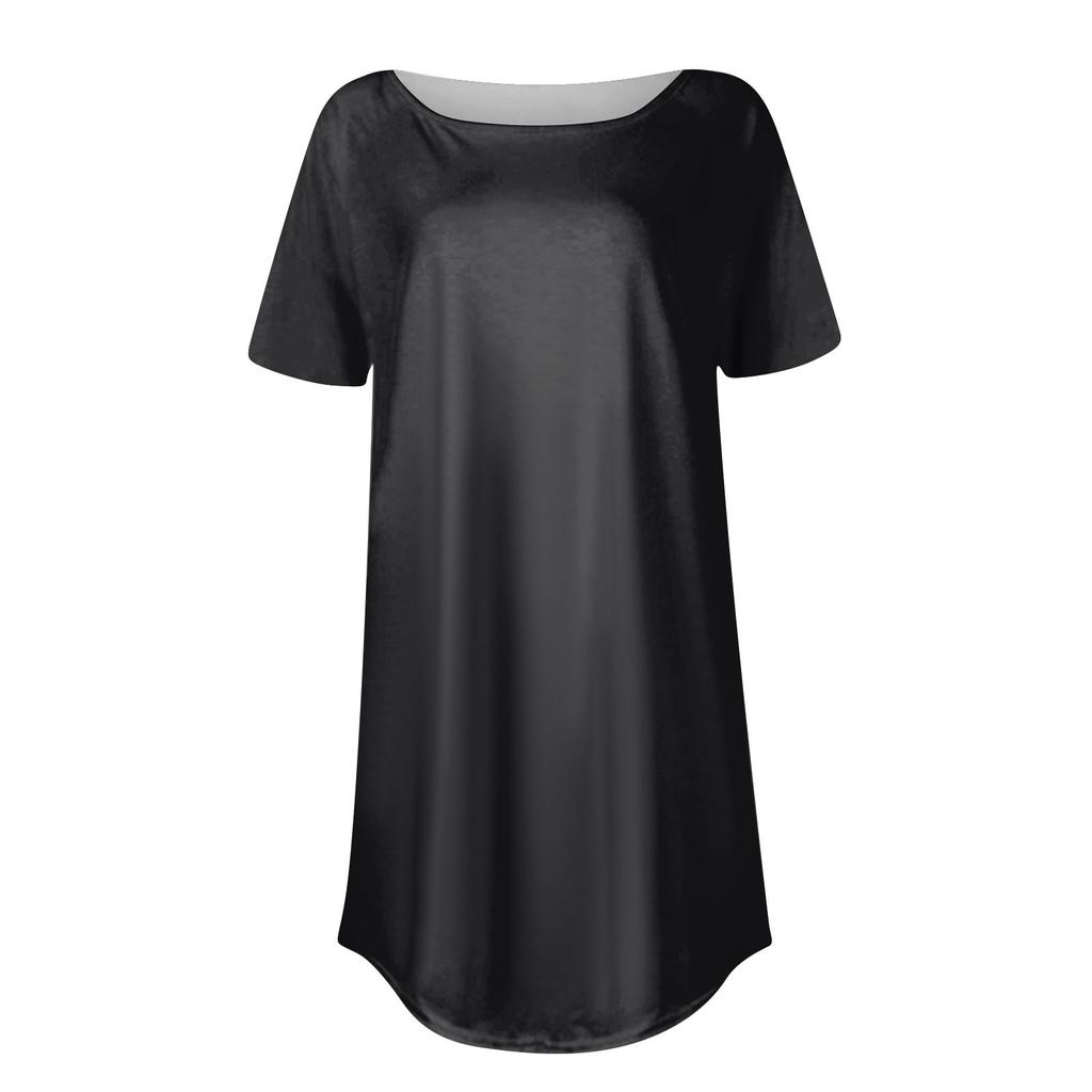 Women's Fashion Casual Positive Shoulder Round Neck Color Short Sleeve Pullover T-Shirt Top