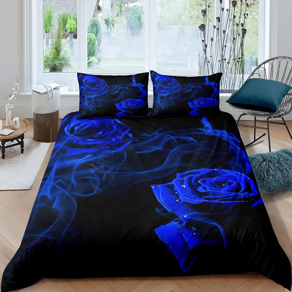 Rose Bettbezug-Set Damen Chic Lila Blumenmuster Bettwäsche-Set Romantische Blumen Glitzer King Size Bettdeckenbezug Für Paare