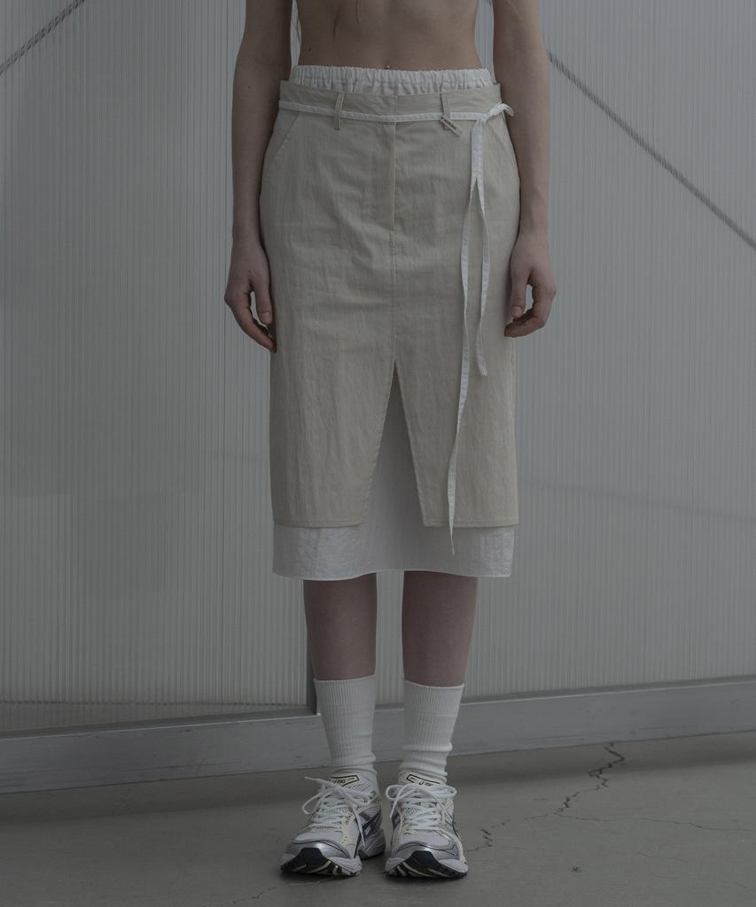 Mosyupamosyu Two-Way Layered Slit Skirt [Light Beige]