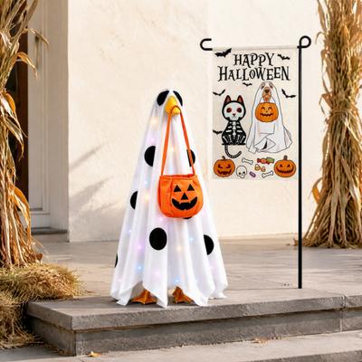 Indoor Party Decoration Halloween Lighted Ghost Porch Goose Outfit And Flag Set for 23 Inch Statue, Outdoor Yard Ornament Spooky Clothes with Pumpkin
