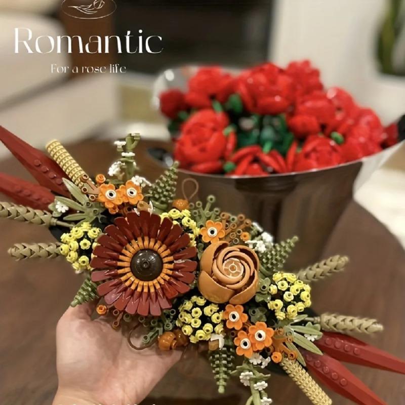 Set di costruzioni con fiori, decorazione per la festa della mamma, collezione botanica, ottimo regalo per compleanno, anniversario o festa della mamma