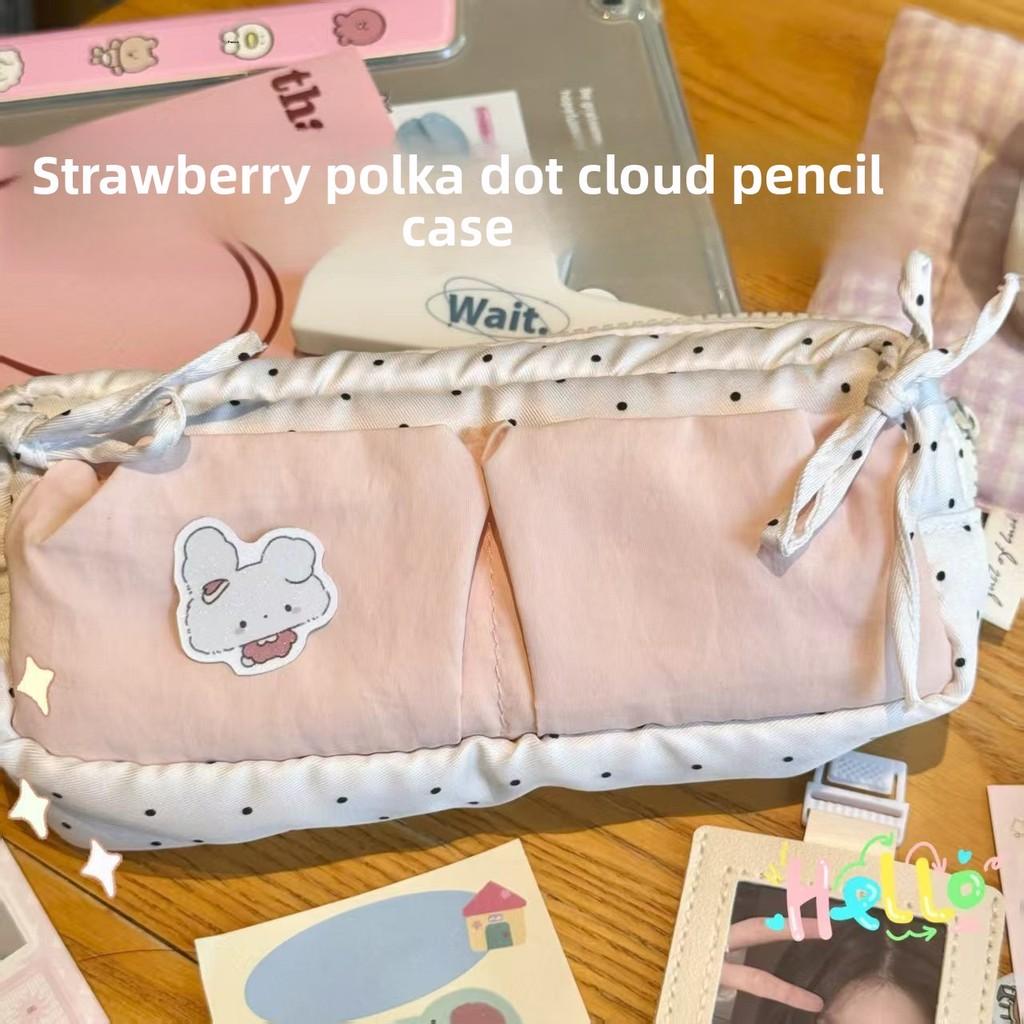 Highvolume Fabric Pen Case With Polka Dots And Bow For School Supplies And Office Desk