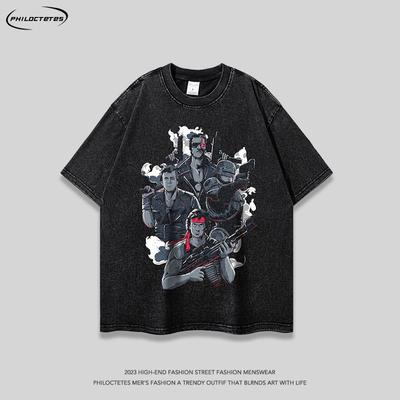 Unisex Oversized Retro Washed Cotton Tee - Streetwear Crew Neck Short Sleeve Men Women
