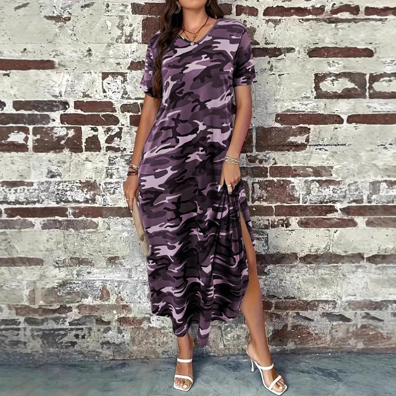 Women's Camouflage Print Dress Spring/summer Round Neck Short-sleeved Comfortable Casual Dress