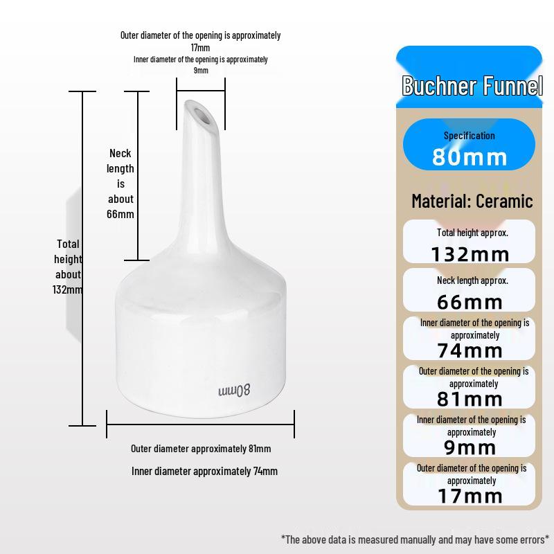 Multi-Size Ceramic Buchner Funnel: 60mm to 200mm Suction Filtration Funnel with Leak-Proof Filter