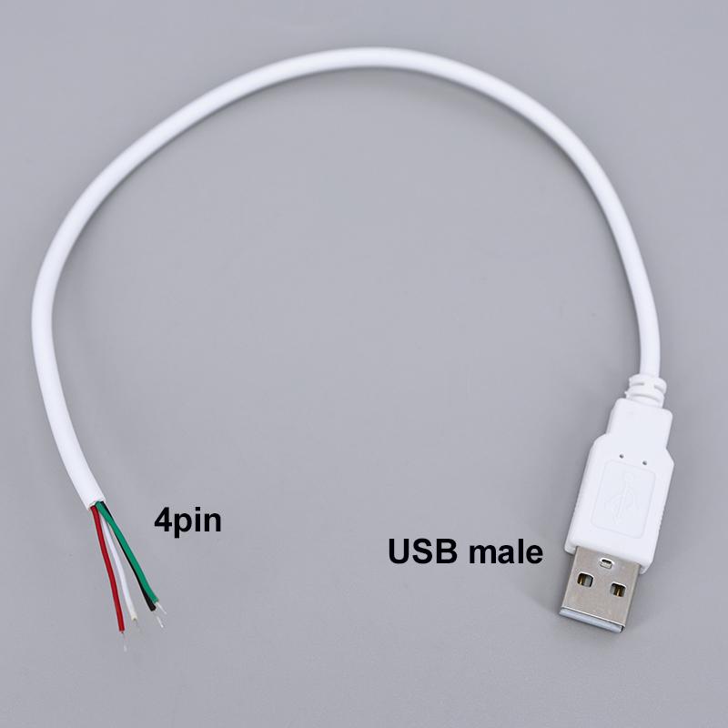 2pin 4Pin 5V USB 2.0 Power Supply Cable Female Male Jack Charging Extension Connector Wire white 0.3m 1m