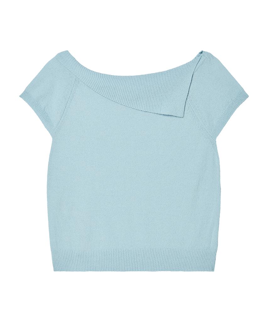 AWESOME STUDIO Asymmetrical Collar Off-Shoulder Knit Light Blue