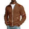 Men's Winter Solid Color Full Zipper Fleece Lined Stand Collar Sweatshirt, Plus Size Casual Zipper Sweatshirt Jacket