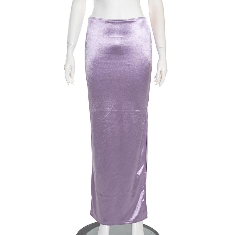 Lato Nowa Linia A Jednolita Elegancka Spódnica Damska Casual Jasna Rozcięcie Slim Fit Długa Spódnica Odzież Damska Vintage Wysoki Stan Vintage Seksowna Spódnica Damska 25717