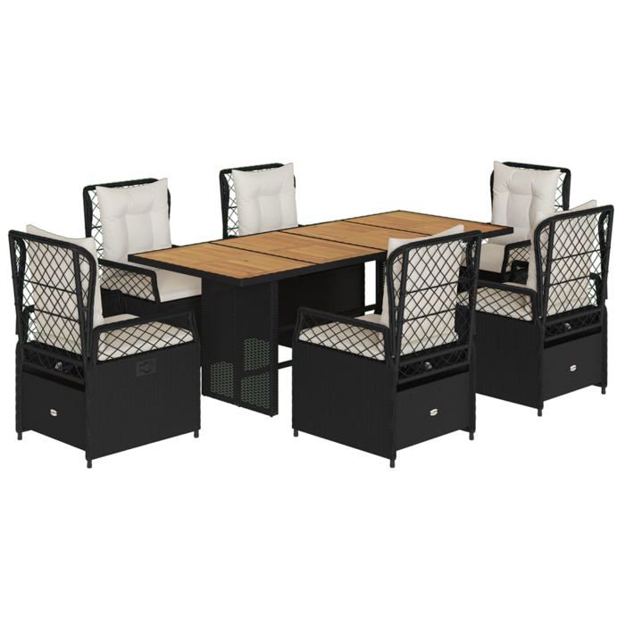 VidaXL Garden Dining Set Cushions 7pcs Black Wicker 3262924
