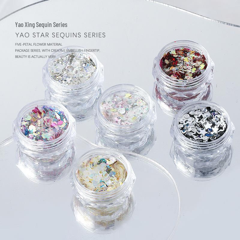 Yao Xing Nail Art Glitter Mix: Coarse & Fine Sequins, Five-Pointed Stars, Irregular Hexagons