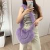 Women Winter Faux Fur Heart Shoulder Bag Soft Plush Chain Crossbody Purse Warm Fluffy Clutch Handbag