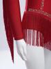 Girls Fringe Latin Dance Costume Mock Neck Long Sleeve Keyhole Back Shiny Rhinestones Tassels Leotard