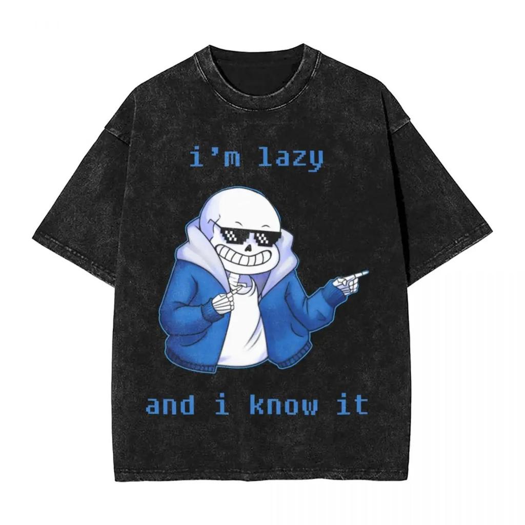 Hot Sale PS Game Undertale Sans Papyrus Graphic Print Vintage Washed TShirt Men Women Cotton Fashion Summer Tee Oversized Top