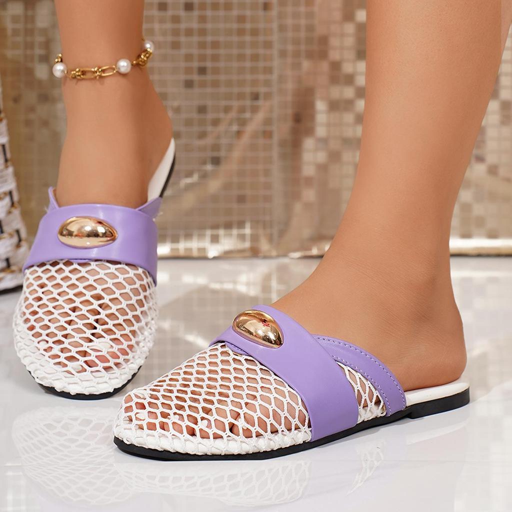 Women's Shoes Fashionable Mesh Flat Shoes Comfortable and Breathable Slippers Hollow Out Shoes for Summer