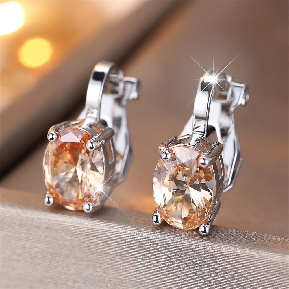 Pendientes de Clip Pequeños Lindos con Piedra Ovalada de Circonita Arcoíris Para Mujeres Pendiente de Compromiso Color Plata Vintage Joyería de Cristal Multicolor