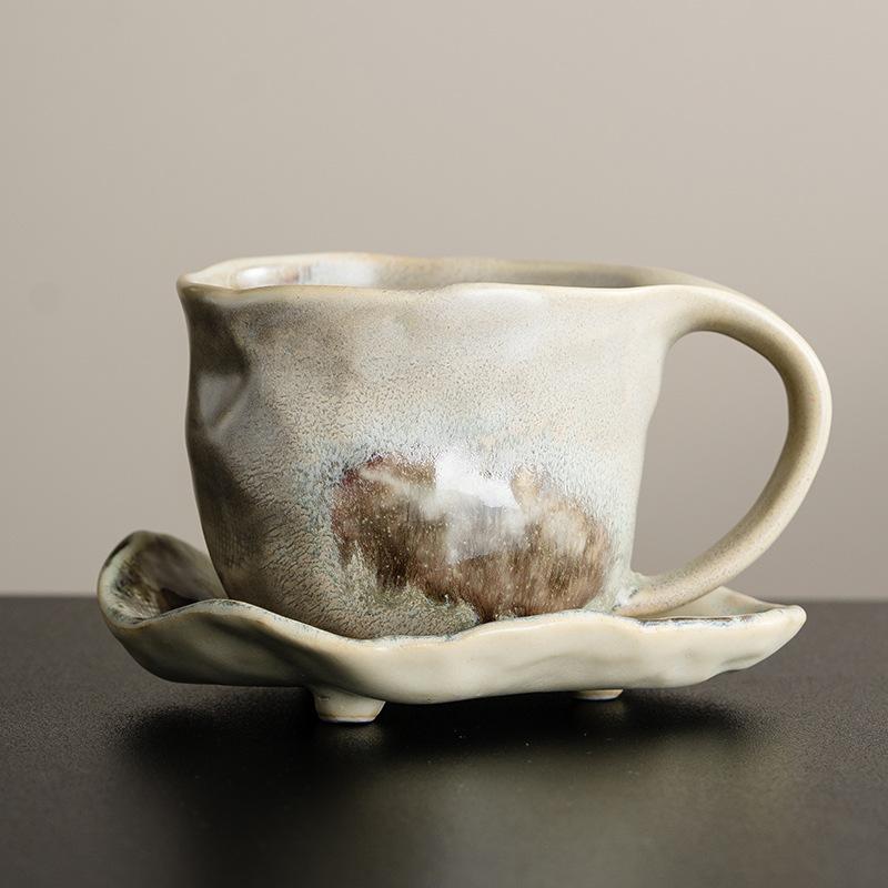 

Retro Ceramic Coffee Cup, Japanese Hand-Pinched Wabi-**** Wind Cup And Saucer Set, Kiln-Changed Household Cup, Afternoon Tea Mark 175ml
