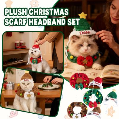 Personalisierter Haustier Plüsch Weihnachts Schal Stirnband Fünfzackiger Stern Hut Warmes Set