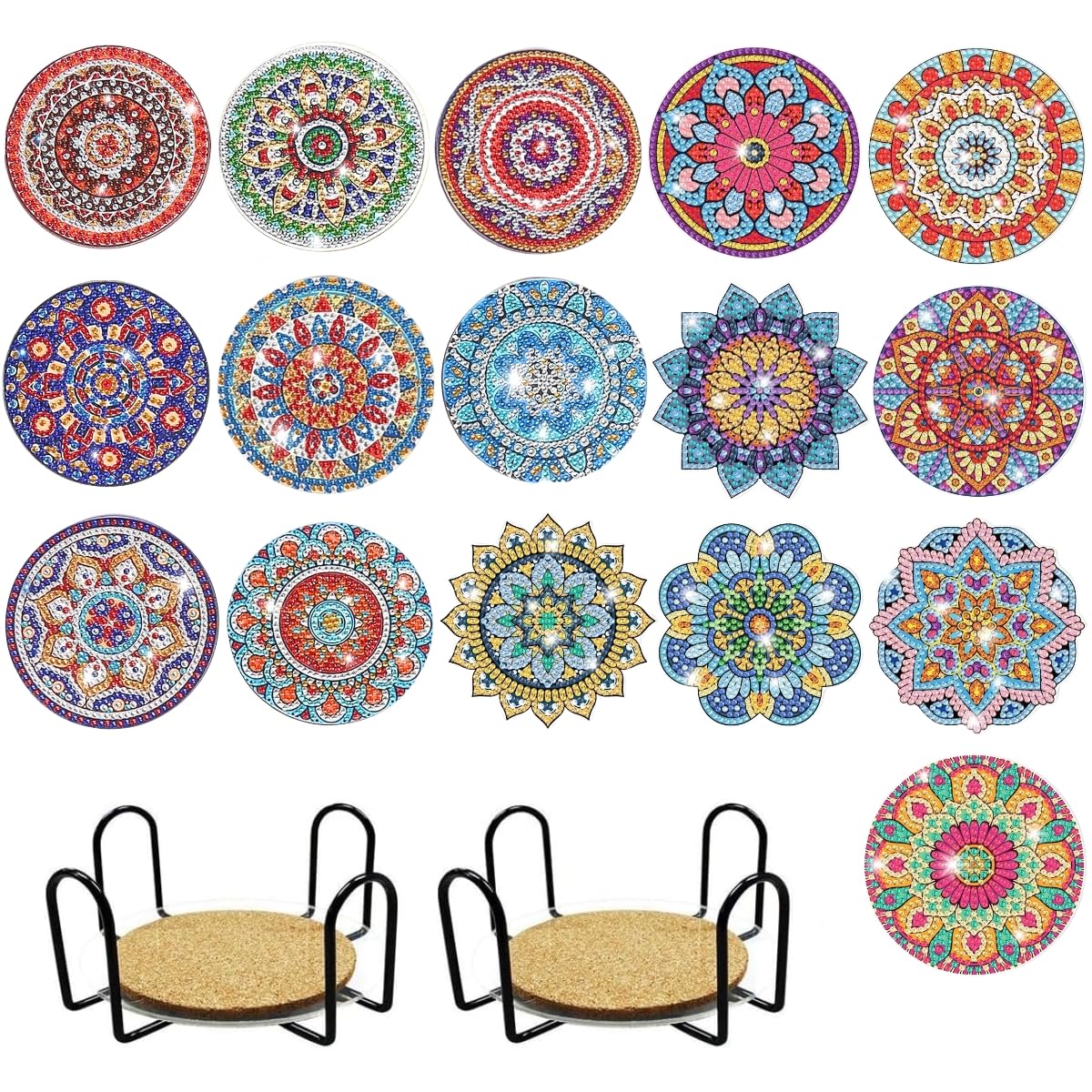 

SALUDABLE Diamond Art 16 Bead Art Crafts for Adults and Kids Kit, Coasters, (Multicolor2)