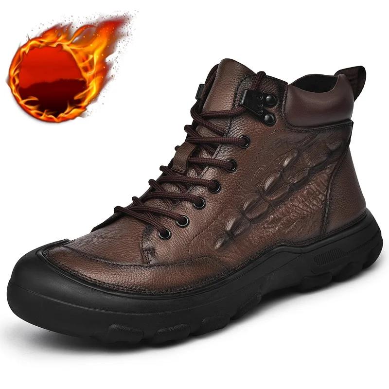 High Quality Genuine Leather High-top Boots Hiking Durable Retro Style Casual Work Boots Winter Thick Bottom Non-Slip Mens Shoes
