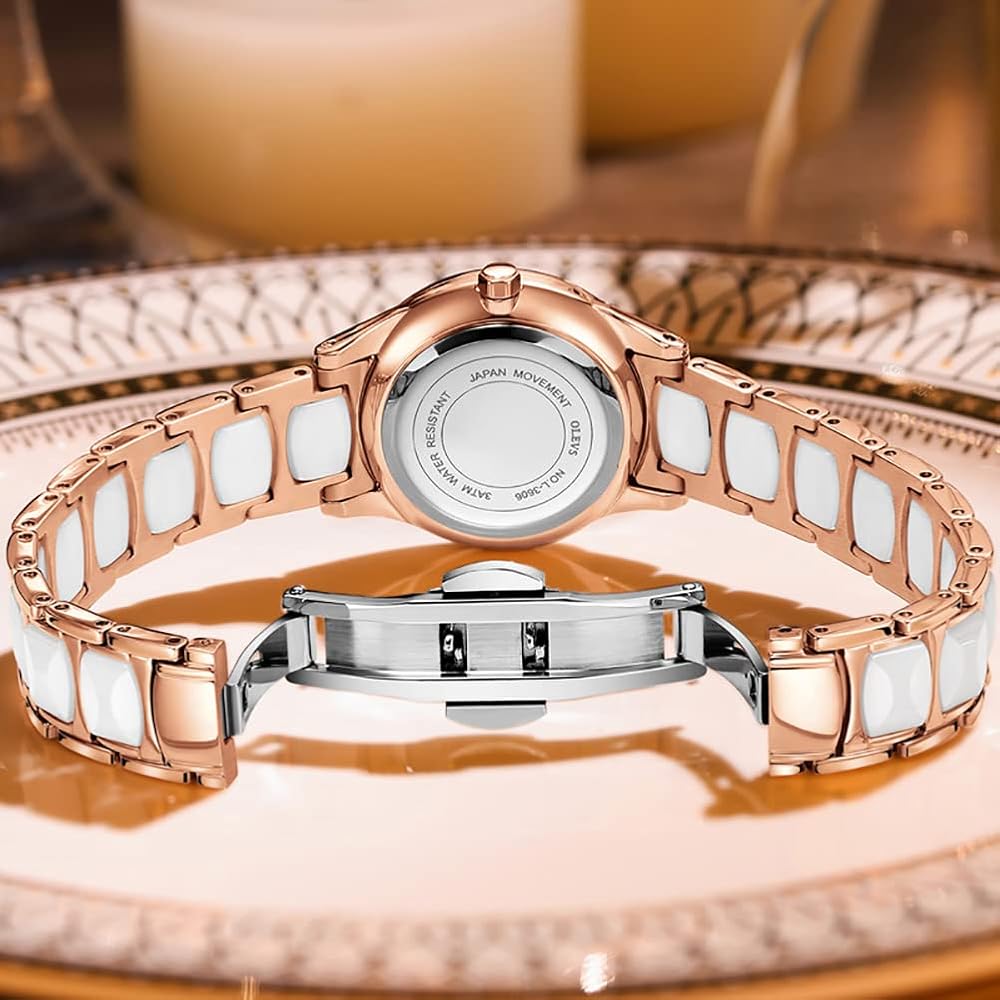 OLEVS Women's Cute Waterproof Watch with Japanese Movement, Luminous Display, Date Function, White