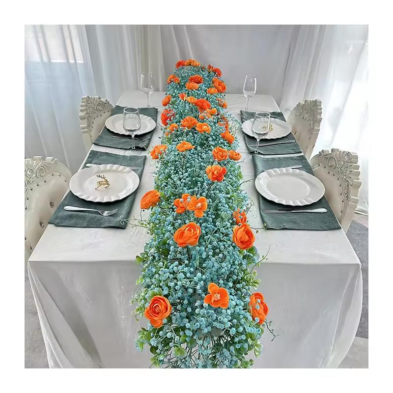 Uflower 50-200cm Atficial Flower Row Runner Elegant Artificial Center Stage Background for Wedding Party Home Decoration