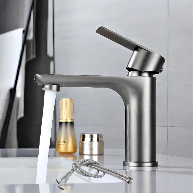 Junshi Grey Stainless Steel Tall Basin Mixer Faucet