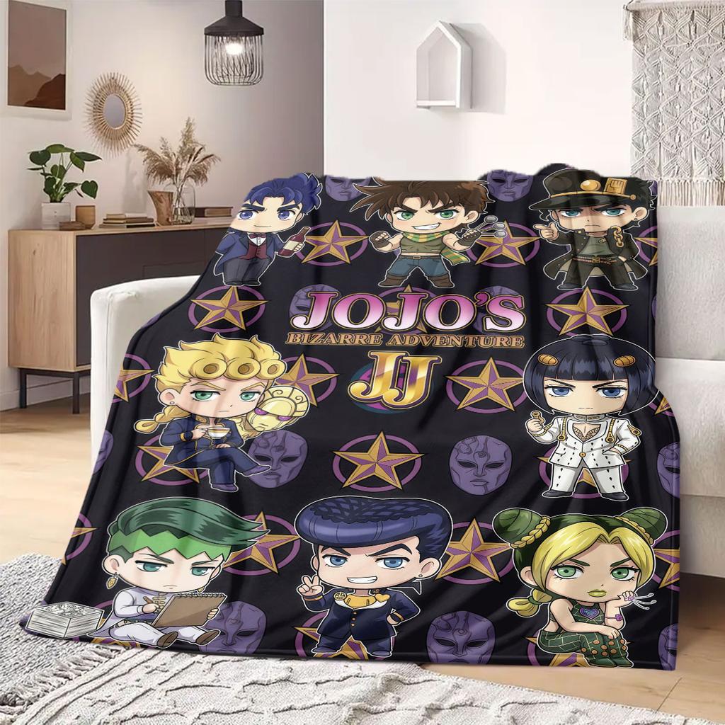 JOJO Bright 2D Print Flannel Blanket, Anime Theme for Bed Couch, Soft Travel Picnic Throw Blanket_LIAN
