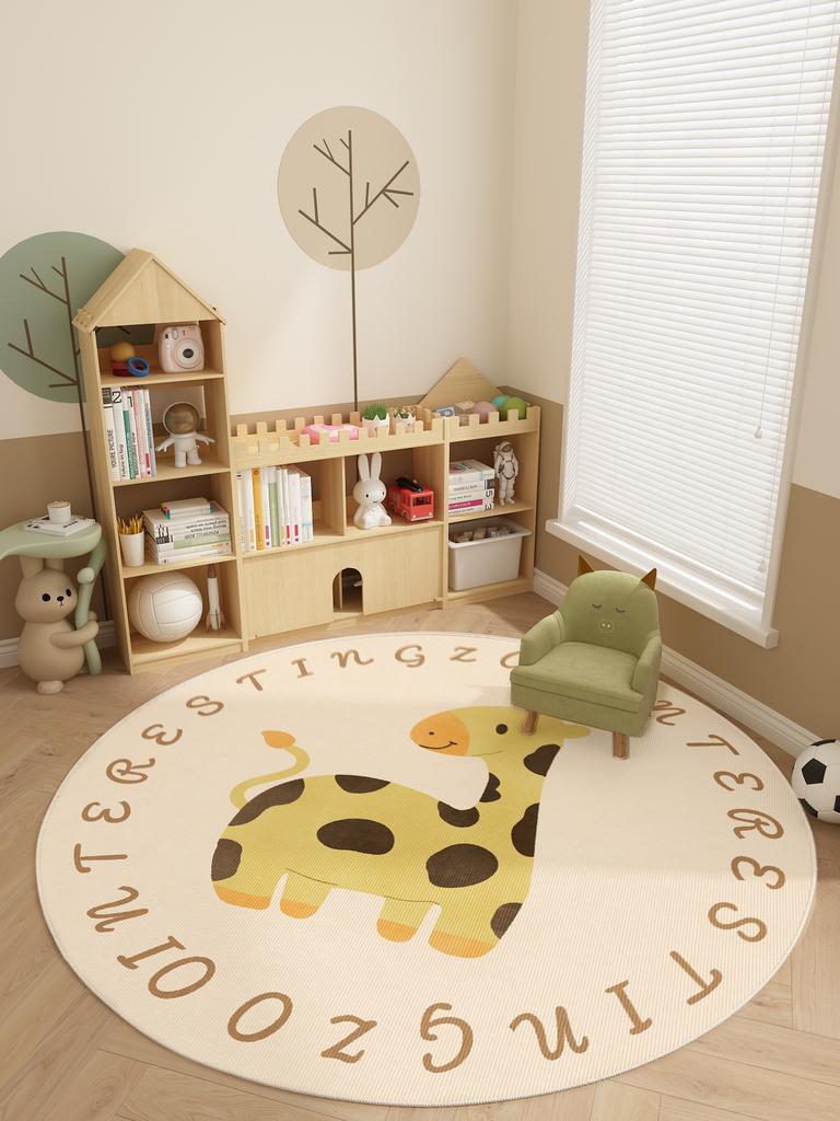 Cartoon Pattern Carpets for Living Room Cream Style Bedroom Decor Round Rug Thicken Plush Crawling Mat Fluffy Soft Lounge Carpet