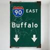 Vintage Weathered Interstate 90 East Buffalo Road Sign Metal Tin Sign for Bar Pub Home Cafe Wall Decor, 8x12 Inch