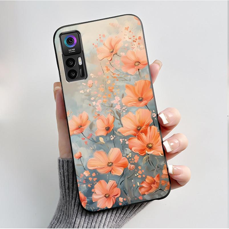 Case For TCL 30 Plus 30 5G T676K T676J T676H T776H Phone Case Fashion Butterfly Flowers Black Silicone Shockproof Cover Casing