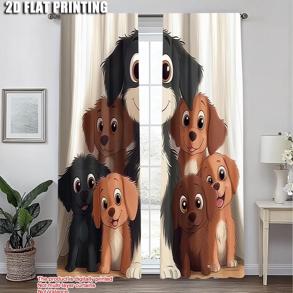 2pcs   Fashionable Curtains 2D print Cute Puppies Versatile Fabric (without rod) Gifts Perfect for Bedroom Office Kitchen Living