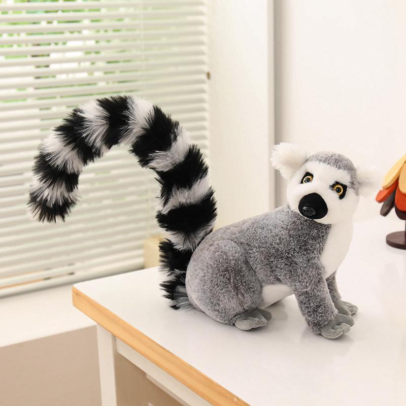 Schattig Madagaskar Lemur Pluche Speelgoed Levensgetrouw Ringstaart & Gekroonde Lemur Knuffeldier Zacht Realistisch Aap Pluche Jongen Cadeau 25-27cm
