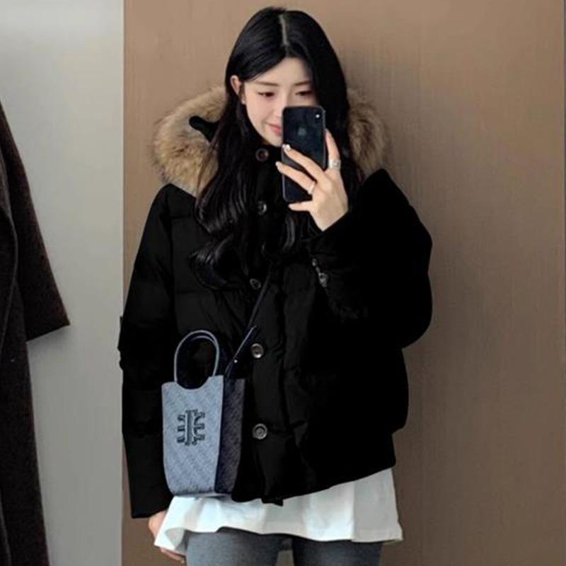 Big fur collar short down cotton clothes women's winter new fashion design sense small thickened cotton clothes jacket