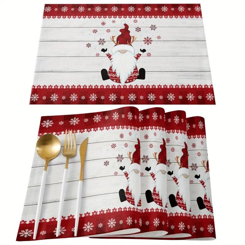 1PC Christmas Themed Linen Meal Pad with Snowflake Dwarf Pattern Insulation Kitchen and Dining Decoration Table Mats Beautiful