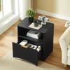 Grooved nightstand with open drawer and gold handles, space-saving, suitable for bedroom and living room, black