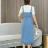 Spring Summer Women Denim Dress Sundress Overalls Dress Vintage Blue Female Jeans Dress