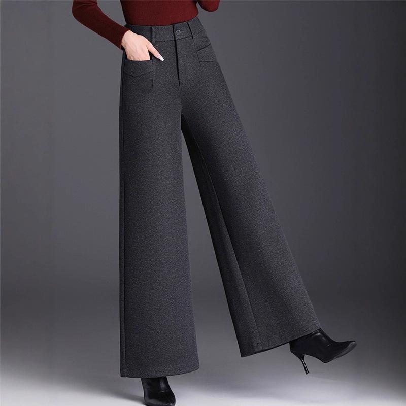 Women's Drapey Loose Suit Pants - Autumn/Winter 2025, Plus Velvet Woolen, High-End Feel, Wide Leg, Straight, Long, Casual Style.