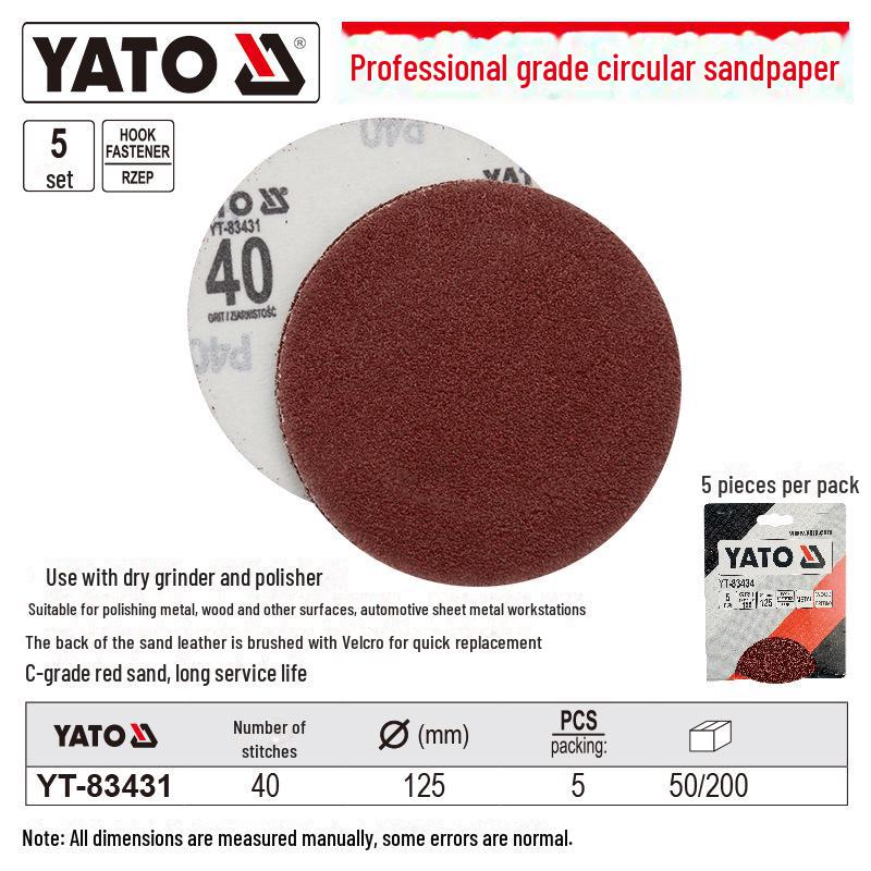 YATO Self-Adhesive Circular Sandpaper for Angle Grinders and Pneumatic Polishers
