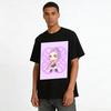 Cute Purple Braid Girl Print T-shirt, Trendy Chinese Style Casual Loose Crew Neck Top For Daily Wear Pure cotton T-shirt