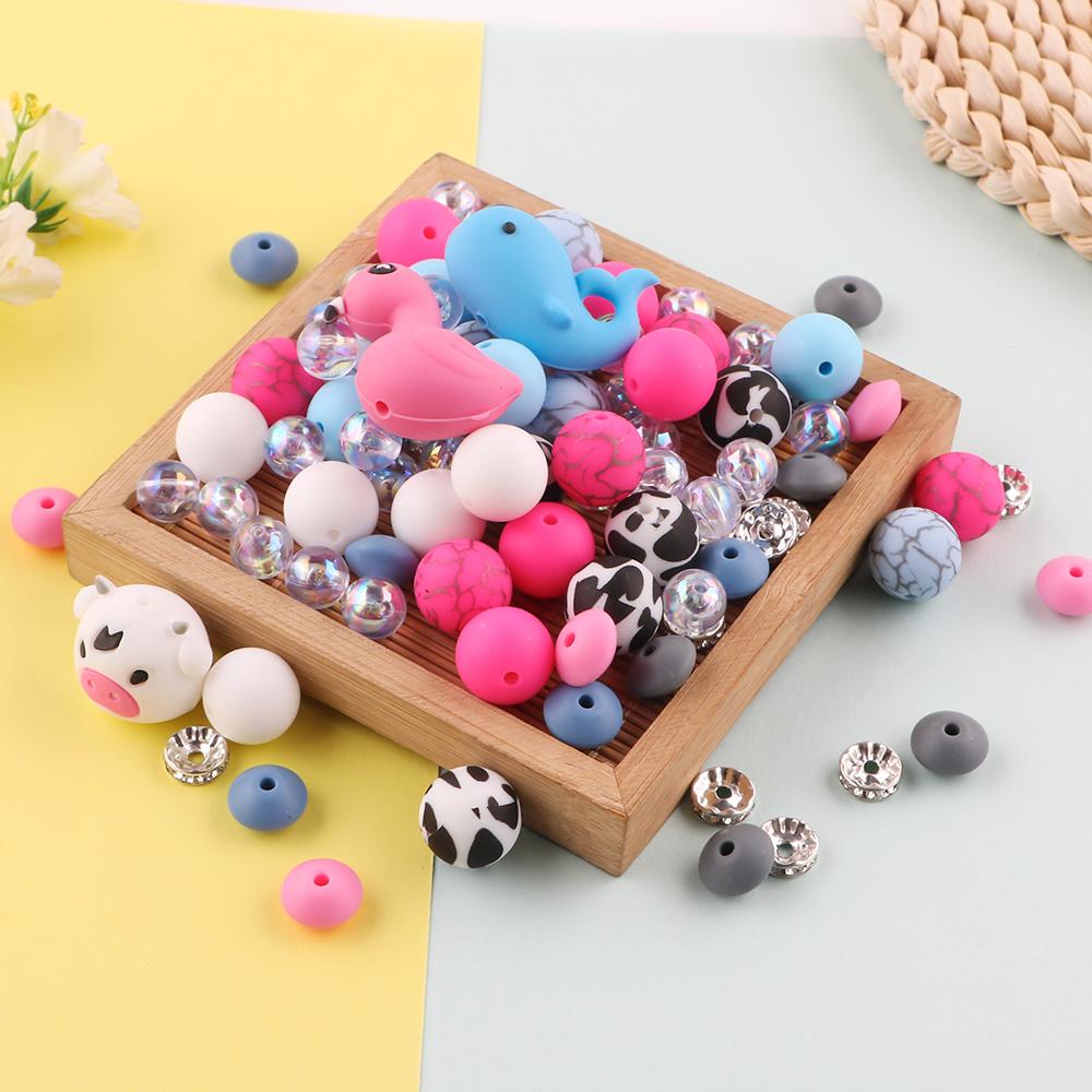 New 31Pcs/Set 3D New Silicone Focal Beads Round Bead For Jewelry Making DIY Beaded Pen Keychain Necklace Bracelet Accessories