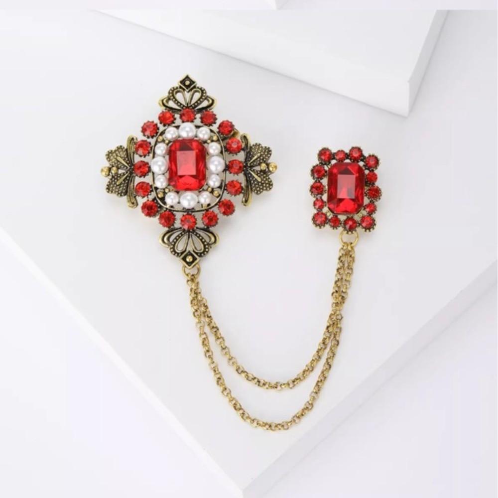 Rhinestone Baroque Brooch Square Suit Coat Pin Retro Studded Pearl Brooches  Clothes Decoration