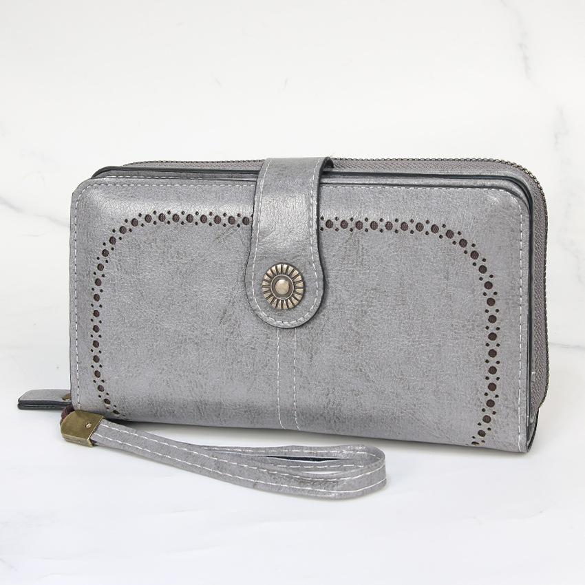 Women Long Wallet Large Capacity Hollow-Out Zipper Wallet Vintage Multi Card Holder Phone Purse Wristlet Clutch Lady Card Holder Coin Purse