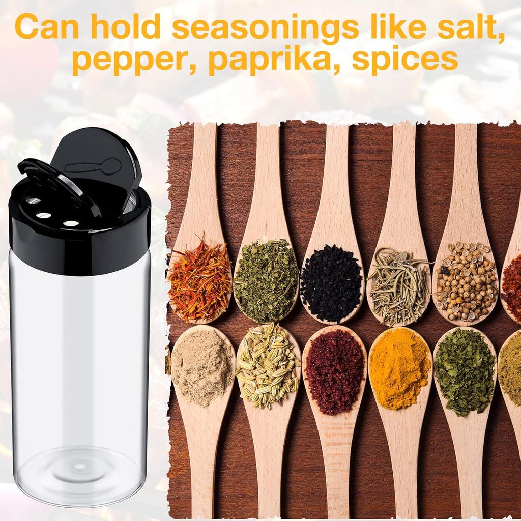 Mimorou 40 Pack Plastic Spice Jar with Shaker Lids Seasoning Containers 3.5 oz Plastic Spice Container with Black Lids Seasoning Jars for Kitchen