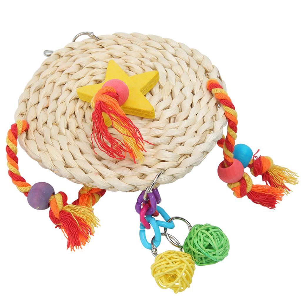 Pet   Non Toxic Straw Plaited Wood Block Chewing Biting Hanging Swing Toy Bird Cage Accessories(S )