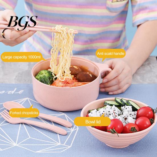 Salad Bowl 1 Set Multi-use Noodle Food Grade Heat-resistant Rice with Lid And Tableware Kitchen Student Dormitory Use Soup