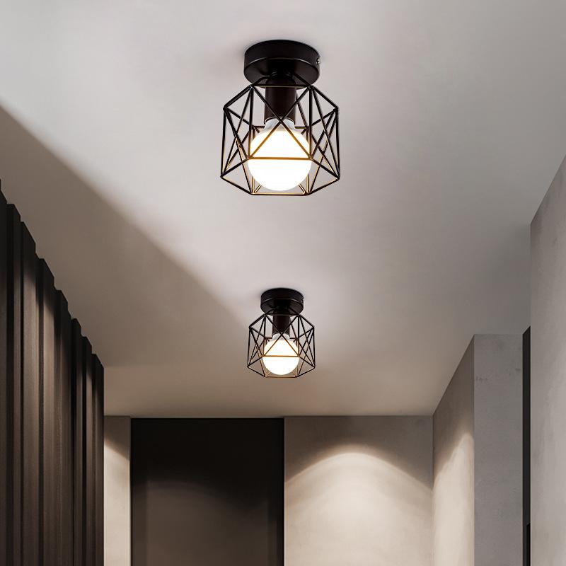 Golden Retro Ceiling Lamp for Balcony Corridor with 7W Bulb E27 Metal LED Ceiling Lights for Living Room Bedroom Porch 110-220V