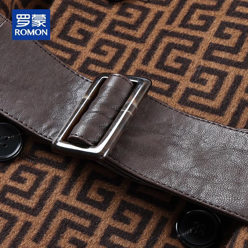 ROMON Men's Autumn/Winter 100% Wool Mid-Length Plaid Overcoat