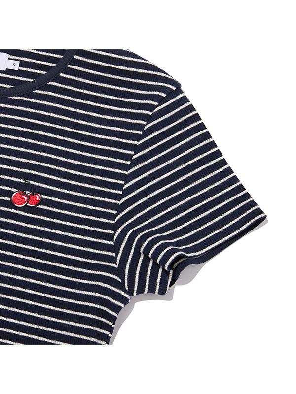 KIRSH Small Cherry Slim Fit Striped T-Shirt [Dark Navy]