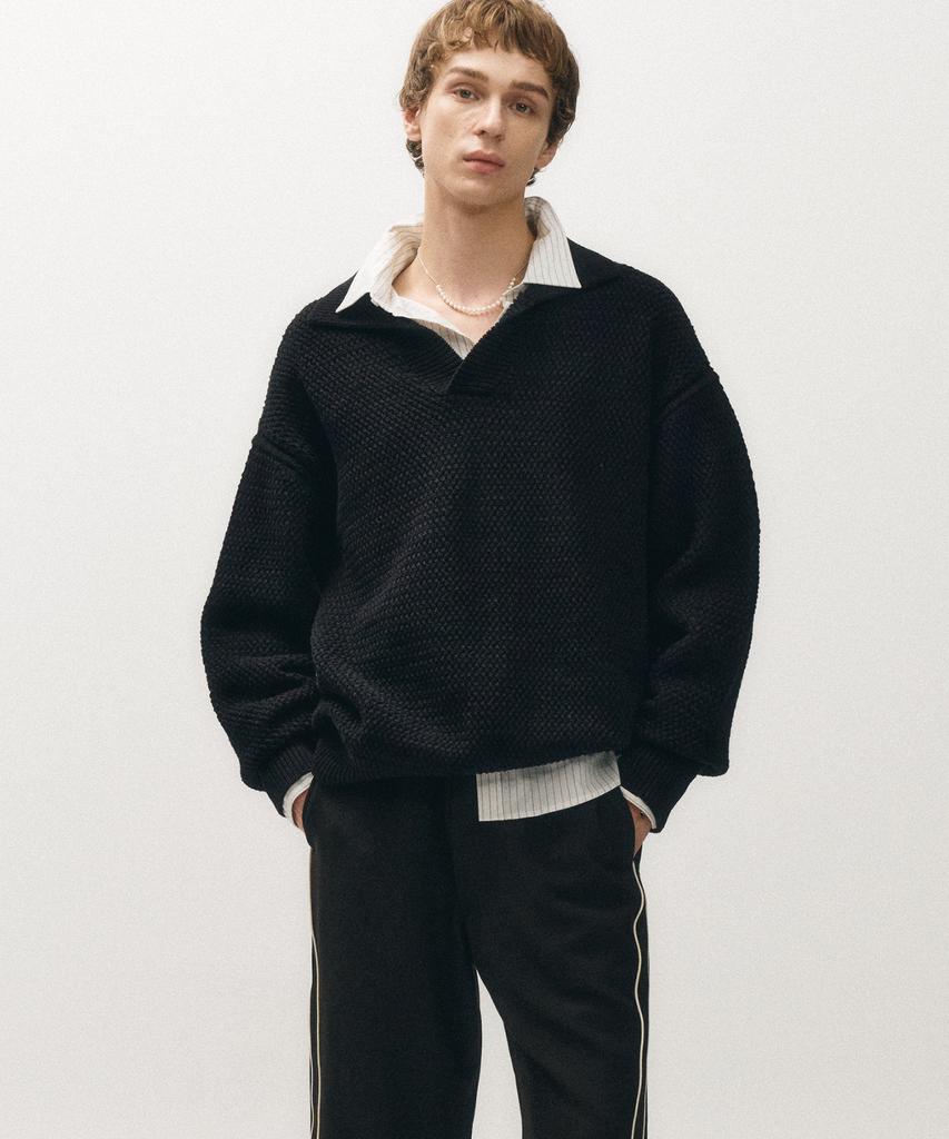 NOIRER Oversized Heavy Polo Knit (Black)